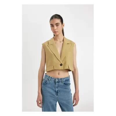 DEFACTO Crop Jacket Collar Basic Plain Blazer Vest