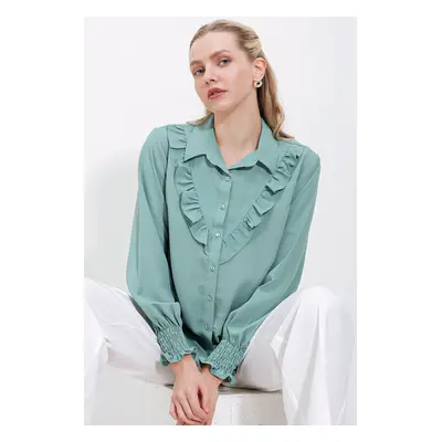 Bigdart Frilly Long Sleeve Shirt - Çağla