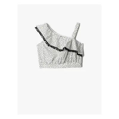 Koton Crop Top One-Shoulder Frilly Sleeveless Polka Dot Cotton