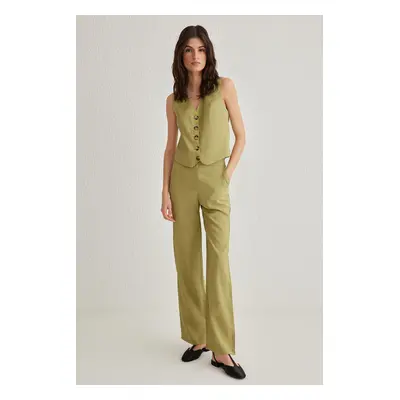 Trendyol Oil Green Modal Soft Touch Regular Vest Wide Leg Trousers Woven Bottom-Top Set