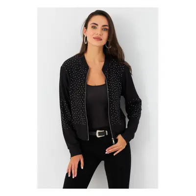 Cool & Sexy Women's Black Stoned Jacket RLO81