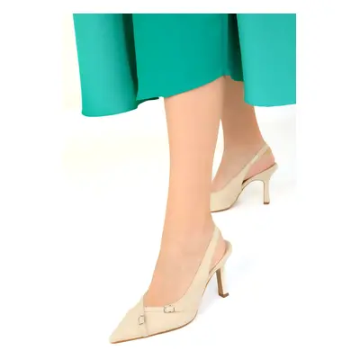 Soho Women's Beige Matte Satin Classic Heeled Shoes