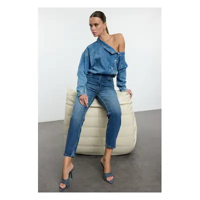 Trendyol Dark Blue High Waist Slim Mom Jeans