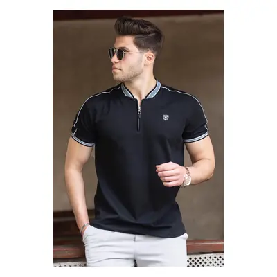 Madmext Black Polo Neck Men's T-Shirt