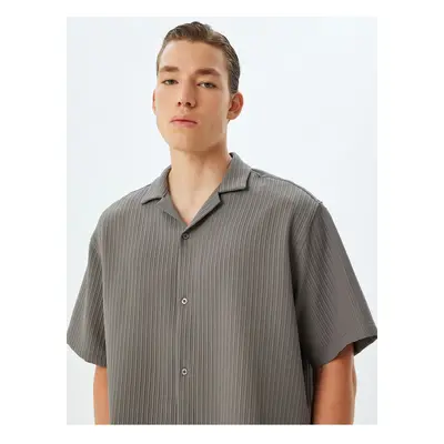 Koton Short Sleeve Shirt Textured Turn-down Collar Button-down