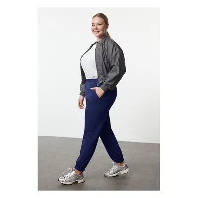 Trendyol Curve Navy Blue Jogger High Waist Fleece Lined Plus Size Sweatpants