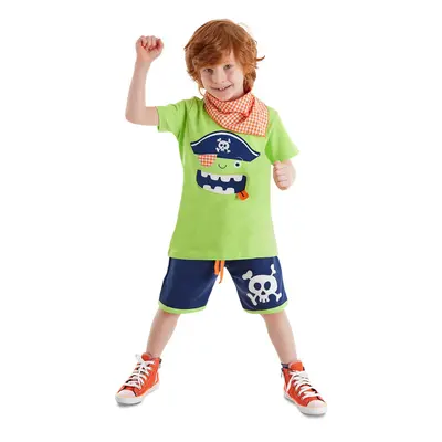 Denokids 3D Green Pirate Children's Summer T-shirt Shorts Bandana Set