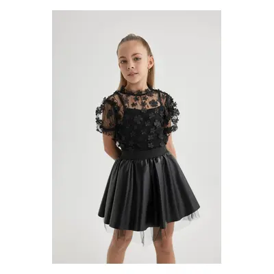 DEFACTO Girls Christmas Themed Tulle Short Sleeve T-Shirt