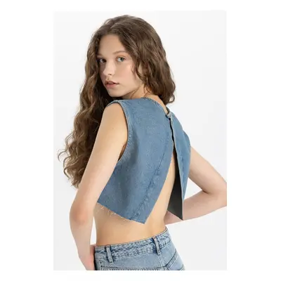 DEFACTO Crop Backless Jean Blouse