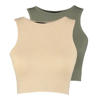 Trendyol Khaki-Stone 2-Pack Seamless/Seamless Lightly Supported/Shaping Knitted Sports Bra