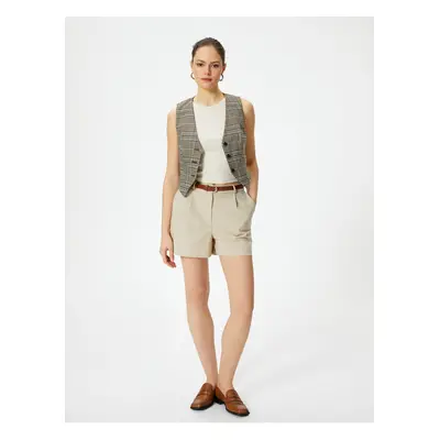 Koton Mini Shorts High Waist Belt Detailed Buttoned Pocket