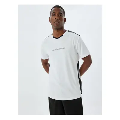 Koton Sports T-Shirt Slogan Printed Short Sleeve V Neck Color Block