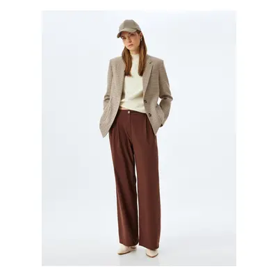 Koton Straight Wide Leg Baggy Fabric Trousers with Pleat Detail and Pockets