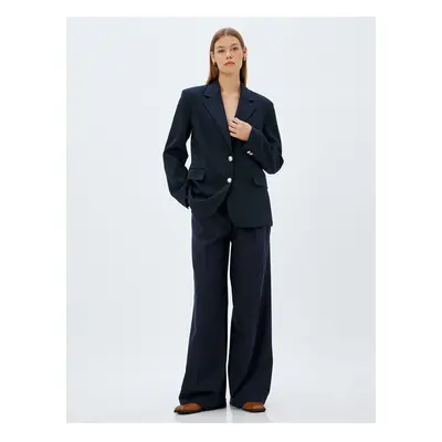 Koton Pleated Detailed Pocketed High Waist Wide Leg Fabric Trousers