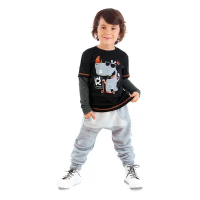 Denokids Rhino Boy Black T-shirt Sweatpants Set