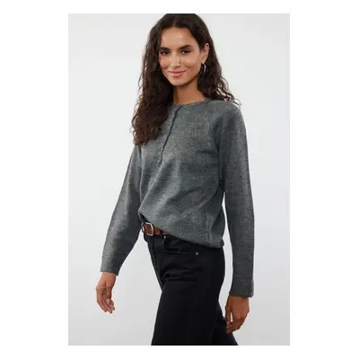 Trendyol Anthracite Soft Texture Button Detailed Knitwear Sweater