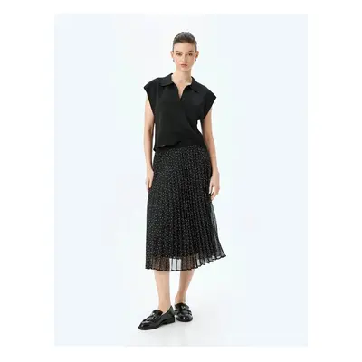 Koton Lined High Waist Polka Dot Midi Length Pleated Chiffon Skirt