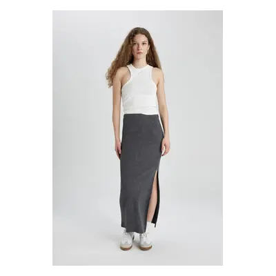 DEFACTO Ribbed Camisole Slit Washed Pale Effect Maxi Skirt