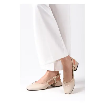 Mio Gusto Aurelia Beige Color Open Back Low Heeled Women's Shoes