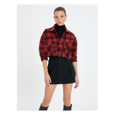 Koton Oversize Plaid Lumberjack Shirt Jacket with Pocket Detail Snap Button