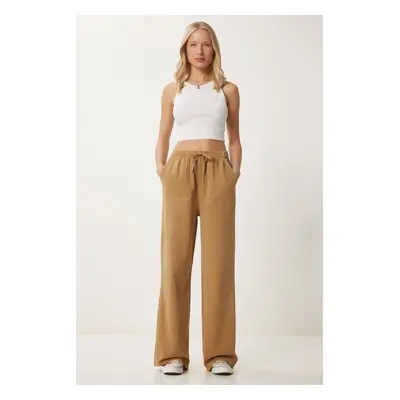 Happiness İstanbul Women's Camel Pale Effect Wide Leg Denim Palazzo Pants