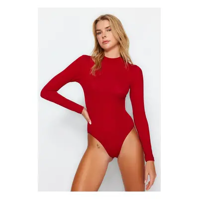 Trendyol Red Cotton Turtleneck Long Sleeve Snap Snap Knitted Bodysuit