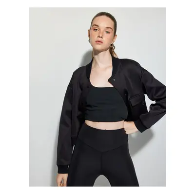 Koton Bomber Jacket Crop Thick Modal Fabric Buttoned Pocket Detail