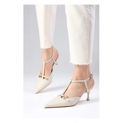 Mio Gusto Women's Beige Color Open Back Strap Heeled Shoes