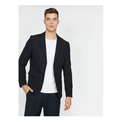 Koton Men's Navy Blue V-Neck Jacket with Pocket Detailed Button Detailed