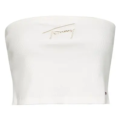 Tommy Jeans Top - TJW CROP SIGNATURE TUBE TOP white