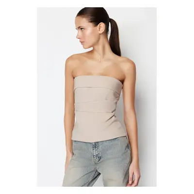 Trendyol Mink Strapless Fitted Draped Woven Blouse