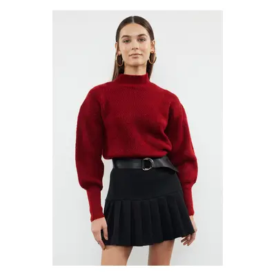 Trendyol Claret Red Soft Texture Sleeve Detailed Knitwear Sweater