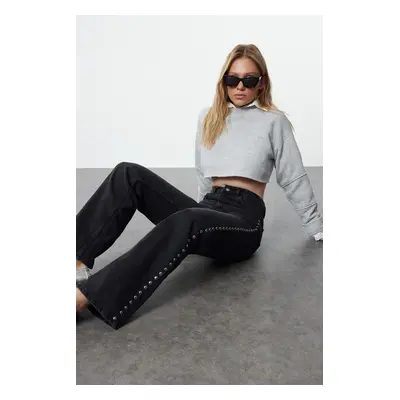 Trendyol Black Troc Detailed High Waist Wide Leg Jeans