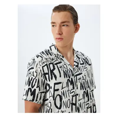 Koton Slogan Printed Shirt Short Sleeve Viscose