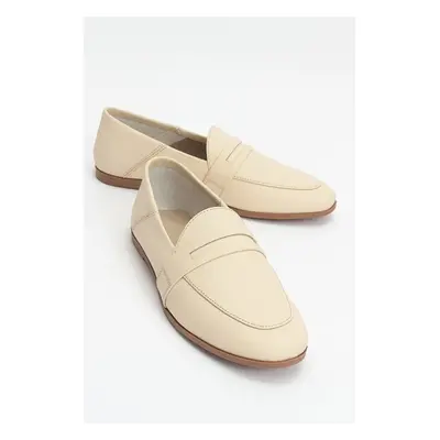 LuviShoes F05 Women's Flats in Ecru-Beige Skin and Genuine Leather.