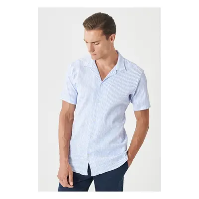 AC&Co / Altınyıldız Classics Men's White-light Blue Comfort Fit Comfy Cut Monocollar See-through