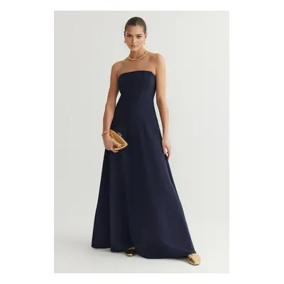 Trendyol Navy Blue A-Line Strapless Long Elegant Evening & Graduation Dress