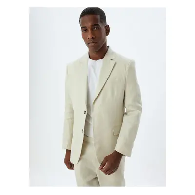 Koton Linen Jacket Blazer Slim Fit Buttoned Pocket Detailed