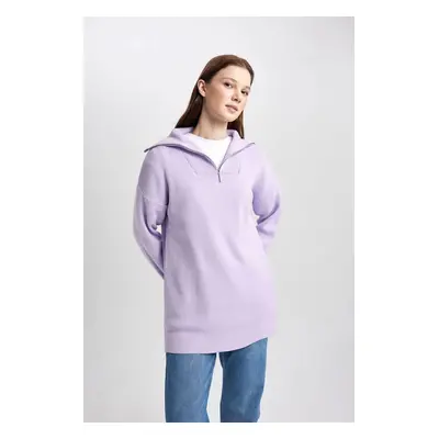 DEFACTO Regular Fit Zippered Stand Collar Knitwear Sweater Tunic