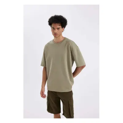 DEFACTO Oversize Wide Pattern Crew Neck Short Sleeve Basic Plain Heavy Fabric T-Shirt