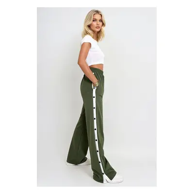 Trend Alaçatı Stili Women's Khaki Double Pocket Elastic Side Striped Wide Leg Trousers