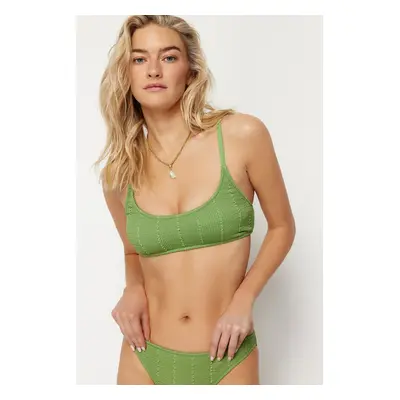 Trendyol Green Strapless Textured Bikini Top