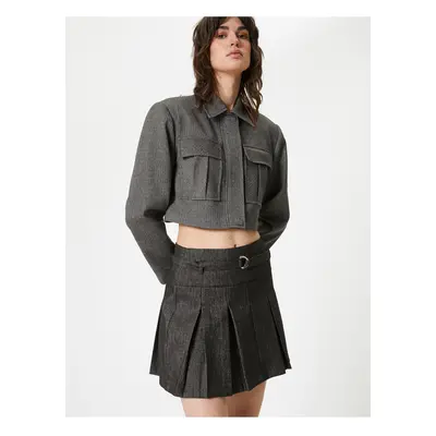 Koton Pleated Mini Skirt A-Line Belt Detailed Zippered