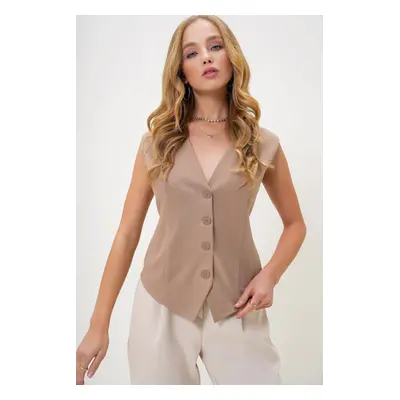 Trend Alaçatı Stili Women's Beige Fitted Adjustable Woven Vest