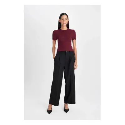 DEFACTO Darted Classic Black Trousers Wide Leg Wide Leg Basic Straight Long Length High Waist Po