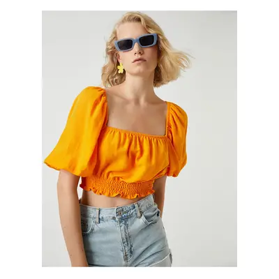 Koton Crop Blouse with Elastic Waist Linen Blend