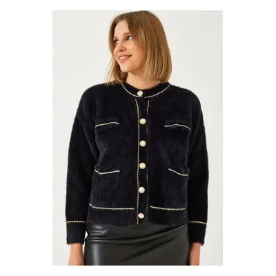 Bianco Lucci Women's Double Pocket Buttoned Soft Knitted Cardigan