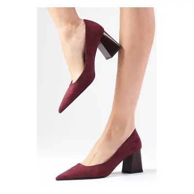 Mio Gusto Fleur Claret Red Suede Block Heel Women's Heeled Shoes