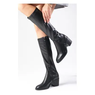 Mio Gusto Armande Black Stretch, Thick Heeled Women's Boots