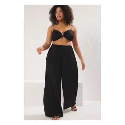 Trendyol Curve Black Wide Leg High Waist Beach Wear Plus Size Trousers